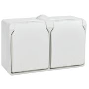 Розетка 2-м ОП Форс РСб22-3-ФБ 16А IP54 с заземл. защ. шторки бел. IEK ERS22-K01-16-54-DC