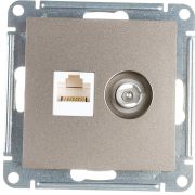 Розетка компьютерная + телевизионная 2-м AtlasDesign RJ45 кат.5E + TV механизм шампань SE ATN000589